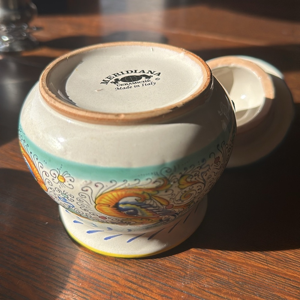 🇮🇹Meridiana Ceramiche hand painted pottery from Italy. Colorful dish with lid - Picture 9 of 16